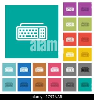 Computertastatur mehrfarbige flache Symbole auf einfachen quadratischen Hintergründen. Weiße und dunklere Symbolvarianten für schwebe- oder aktive Effekte. Stock Vektor