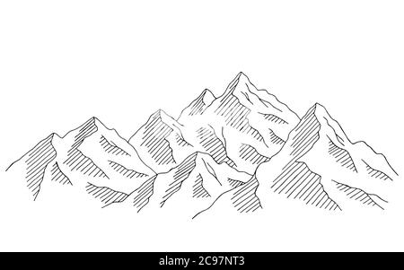 Bergkette Grafik schwarz weiß Landschaft Skizze Illustration Vektor Stock Vektor