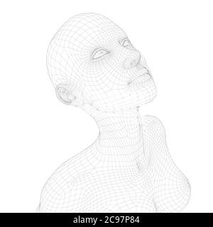 Drahtmodell eines Mädchens mit dem Kopf nach oben. Isometrische Ansicht. 3D. Vektorgrafik. Stock Vektor