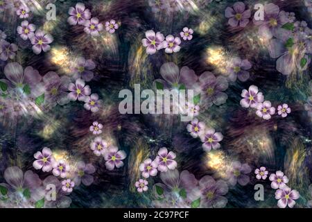 Nahtloses Blumenmuster mit rosa Blüten. Digitak Kunst Hintergrund. Stockfoto