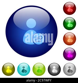 Symbole für den Export von Daten durch das Benutzerkonto auf runden farbigen Glasschaltflächen Stock Vektor