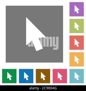 Flache Symbole mit Mauscursor auf einfachen farbigen quadratischen Hintergründen Stock Vektor
