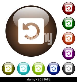 Drehen Sie weiße Symbole auf runden Farbglastasten nach links Stock Vektor