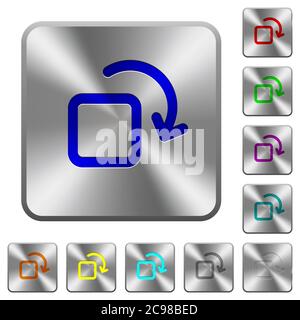Symbole mit eingravierten Elementen auf runden quadratischen Knöpfen aus glänzendem Stahl drehen Stock Vektor