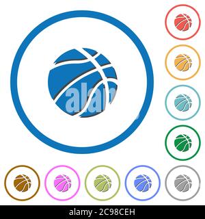Basketball flache Farbe Vektor-Symbole mit Schatten in runden Konturen auf weißem Hintergrund Stock Vektor
