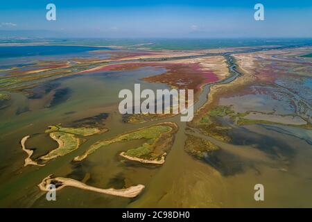 Luftaufnahme des Delta des Flusses Axios, im Norden Griechenlands Stockfoto