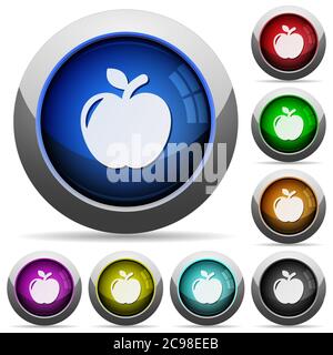 Apple Icons in runden glänzenden Knöpfen mit Stahlrahmen Stock Vektor