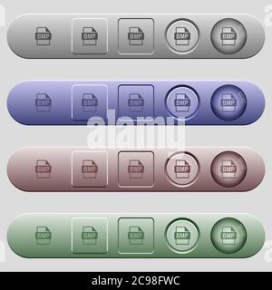 BMP-Dateiformatsymbole auf abgerundeten horizontalen Menüleisten in verschiedenen Farben und Schaltflächenstilen Stock Vektor