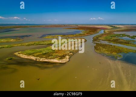Luftaufnahme des Delta des Flusses Axios, im Norden Griechenlands Stockfoto