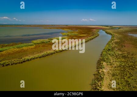 Luftaufnahme des Delta des Flusses Axios, im Norden Griechenlands Stockfoto