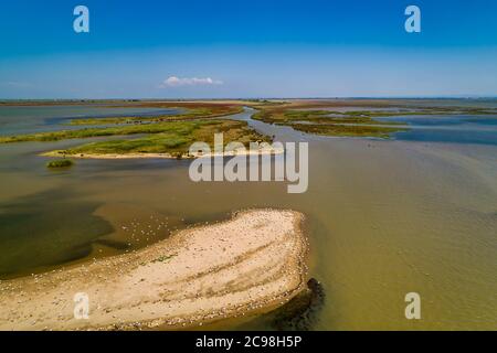 Luftaufnahme des Delta des Flusses Axios, im Norden Griechenlands Stockfoto
