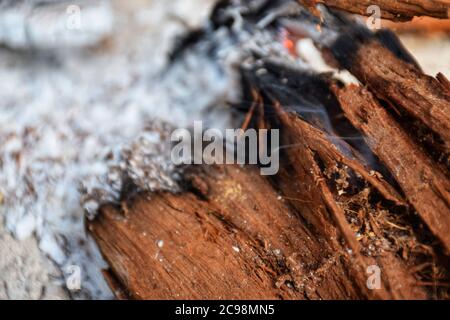 Feuerholz Asche am Morgen Stockfoto