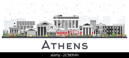 Athen Griechenland City Skyline mit farbigen Gebäuden isoliert auf Weiß. Vektorgrafik. Stock Vektor