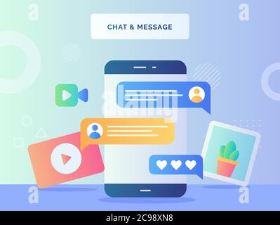 Chat-Nachricht Konzept Smartphone Hintergrund von Kaktus Pflanze Bild Kamera Video-Kommentar-Symbol mit flachen Stil Stock Vektor