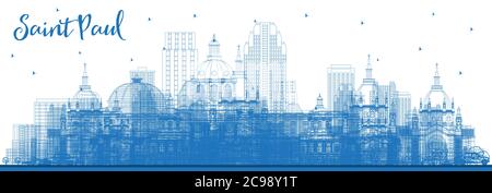 Übersicht Saint Paul Minnesota Skyline der Stadt mit blauen Gebäude. Vector Illustration. Business Travel und Tourismus Konzept mit moderner Architektur. Stock Vektor