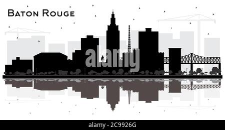 Baton Rouge Louisiana City Skyline Silhouette mit schwarzen Gebäuden und Reflektionen isoliert auf Weiß. Vektorgrafik. Stock Vektor