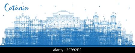 Übersicht Catania Italien Skyline der Stadt mit blauen Gebäude. Vector Illustration. Business Travel und Tourismus Konzept mit historischer Architektur. Stock Vektor