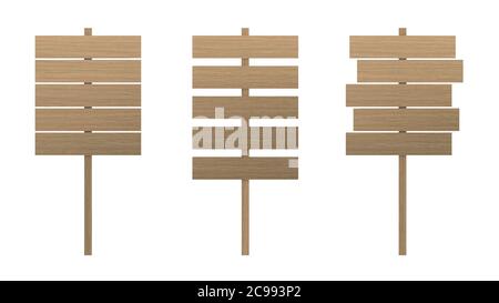 Holz Schilder gesetzt isoliert auf weißem Hintergrund mit Clipping Pfad. Straßenschilder aus Holz. Stockfoto