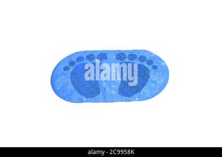 Blaue PVC-Saugschutz Anti Rutsch Badewanne Duschmatte Fuß Massage Bad-Accessoires auf weißem Hintergrund. Stockfoto