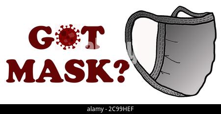 Bannergrafik mit Illustration der Gesichtsmaske mit Textlesung 'HAT MASKE?', Konzept für öffentliche Gesundheit, Sicherheit, Coronavirus, COVID-19, stoppen Sie die Ausbreitung Stockfoto