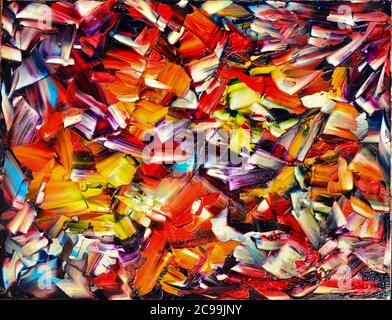 Textur, Hintergrund und bunte Bild eines ursprünglichen abstrakten Gemälde, Öl auf Leinwand Stockfoto