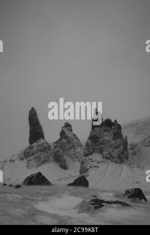 Alte Mann der Storr im Winter, Isle of Skye Stockfoto