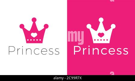 Rosa Zeichen Krone Prinzessin. Design moderne Logos Königin Krone für Business. Vektorlogotyp auf weißem Hintergrund isoliert. Stock Vektor