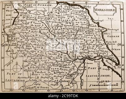 Eine alte Karte von Yorkshire (1778) mit Ortsnamen, wie sie damals geschrieben wurden. Stockfoto