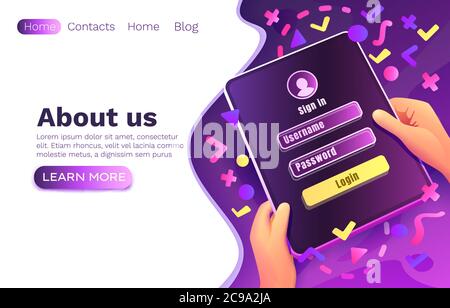 Anmeldefenster App, Anmeldung Benutzername Passwort, Web-Design. Vektorgrafik Stock Vektor