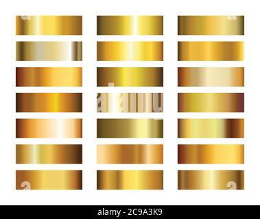 Goldene Metallverläufe. Leichte, realistische, elegante, glänzende, metallische und goldene Gradientenvektordarstellung. Stock Vektor