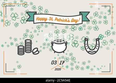 St. Patricks Day Poster. Flache Vektor grün orange Poster Happy Saint Patricks Day Parade. Illustration Klee Hipster Stock Vektor