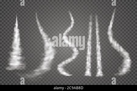 Kondensstreifen im Flugzeug. Flugzeug Rauch Rakete Strom Effekt Flugzeug Jet Wolke Flug. Jet-Trailing Rauchisoliersatz. Stock Vektor