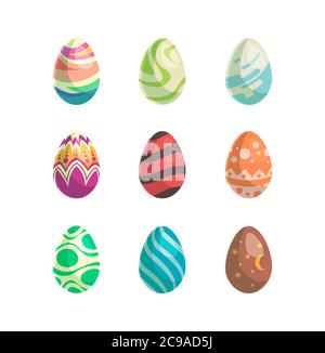 Frohe Ostern mit niedlichen Eiern. Isolierte Objekte auf weißem Hintergrund. Vektorgrafik. Stock Vektor