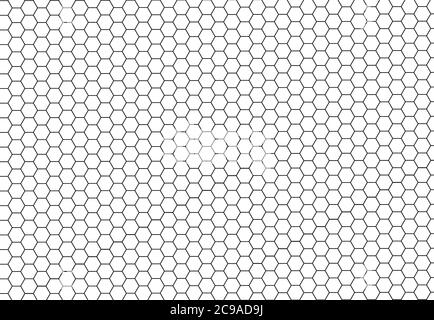 Schwarze hexagonale Zellen nahtlose Textur. Wabenraster-Struktur und geometrische Bienenwaben. Abstrakte Vektordarstellung. Stock Vektor