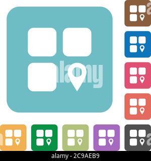 Position der Komponente weiße flache Symbole auf abgerundeten quadratischen Hintergründen Stock Vektor