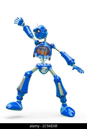 Vintage Roboter Cartoon Tanz in weißem Hintergrund, 3d-Illustration Stockfoto