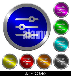 Symbole zur horizontalen Anpassung auf runden, fluoreszierenden farbigen Stahlknöpfen Stock Vektor
