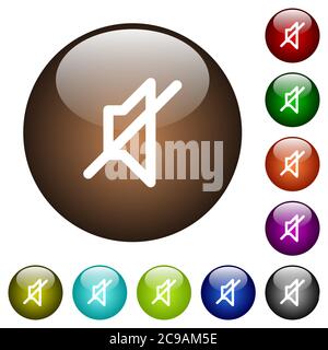Weiße Symbole auf runden farbigen Glasschaltflächen stumm schalten Stock Vektor