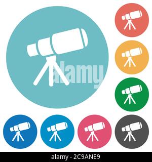Weltraumteleskop flache weiße Symbole auf runden farbigen Hintergründen Stock Vektor