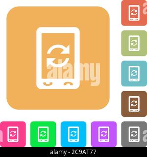 Mobile Syncronize flache Symbole auf abgerundeten quadratischen lebendige Farben Hintergründe. Stock Vektor