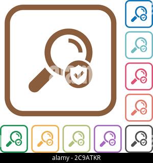 Sichere Suche Einfache Symbole in farbigen abgerundeten quadratischen Rahmen auf weißem Hintergrund Stock Vektor