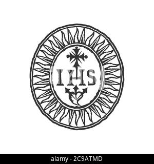 Christliche Symbole. Illustration des Jesuitenordens. Die Gesellschaft Jesu ist ein religiöser Orden der katholischen Kirche mit Sitz in Rom. Stock Vektor