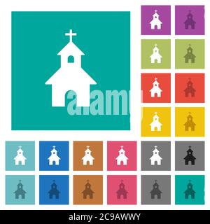 Bunte flache Symbole auf einfachen quadratischen Hintergründen. Weiße und dunklere Symbolvarianten für schwebe- oder aktive Effekte. Stock Vektor