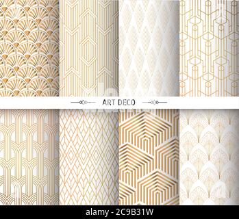 Art déco-Muster. Golden vintage geometrische Kunst. Geometrische Gold minimal Ornamente gatsby elegante abstrakte Muster gesetzt, isoliert auf weißem Hintergrund. Stock Vektor