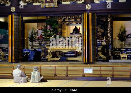 Kyoto Japan - Higashi Honganji Buddhistischer Tempel Innenraum Stockfoto