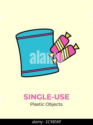 Plastikbeutel mit Chips und Süßigkeitenfolie. Vektordarstellung von Einweg-Recycling-Kunststoff. Isolierte Packtasche. Stock Vektor