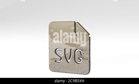 BILDDATEI SVG wirft Schatten aus einer Perspektive. Eine dicke Skulptur aus metallischen Materialien von 3D-Rendering. Illustration und Ikone Stockfoto