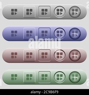Symbole für die Komponentenwiedergabe auf gerundeten horizontalen Menüleisten in verschiedenen Farben und Schaltflächenstilen Stock Vektor