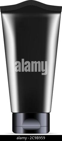 Creme oder Salbe kosmetische Tube mit schwarzer Farbe Design. Realistische Abbildung des Vektorpakets „Mockup“. Stock Vektor