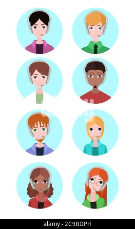 Porträts von verschiedenen Menschen Tech-Support. Vektor-Element für die Gestaltung Ihrer Website Stock Vektor